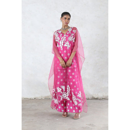 Saksham & Neharicka Pink Philia Cape with Top and Pant (Set of 3)