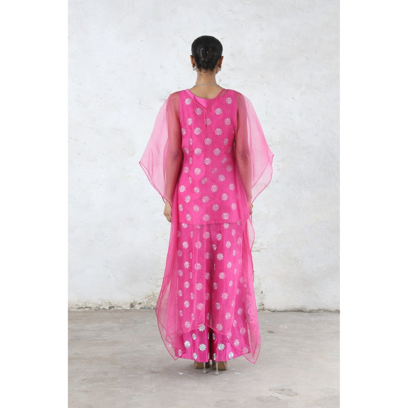 Saksham & Neharicka Pink Philia Cape with Top and Pant (Set of 3)