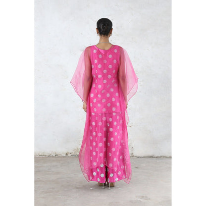 Saksham & Neharicka Pink Philia Cape with Top and Pant (Set of 3)