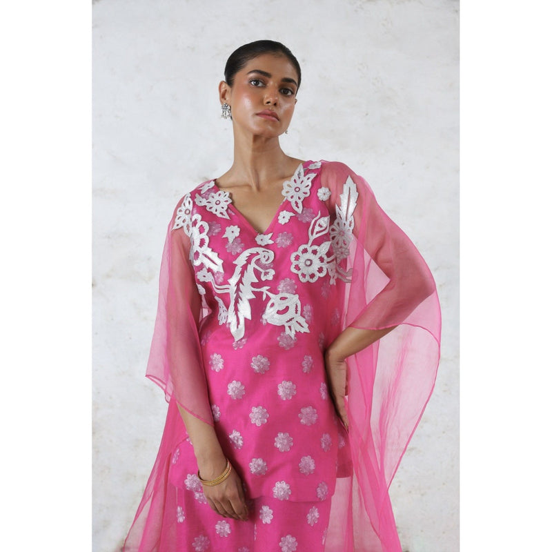 Saksham & Neharicka Pink Philia Cape with Top and Pant (Set of 3)