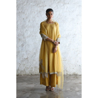Saksham & Neharicka Yellow Mahua Kurta with Palazzo and Dupatta (Set of 3)