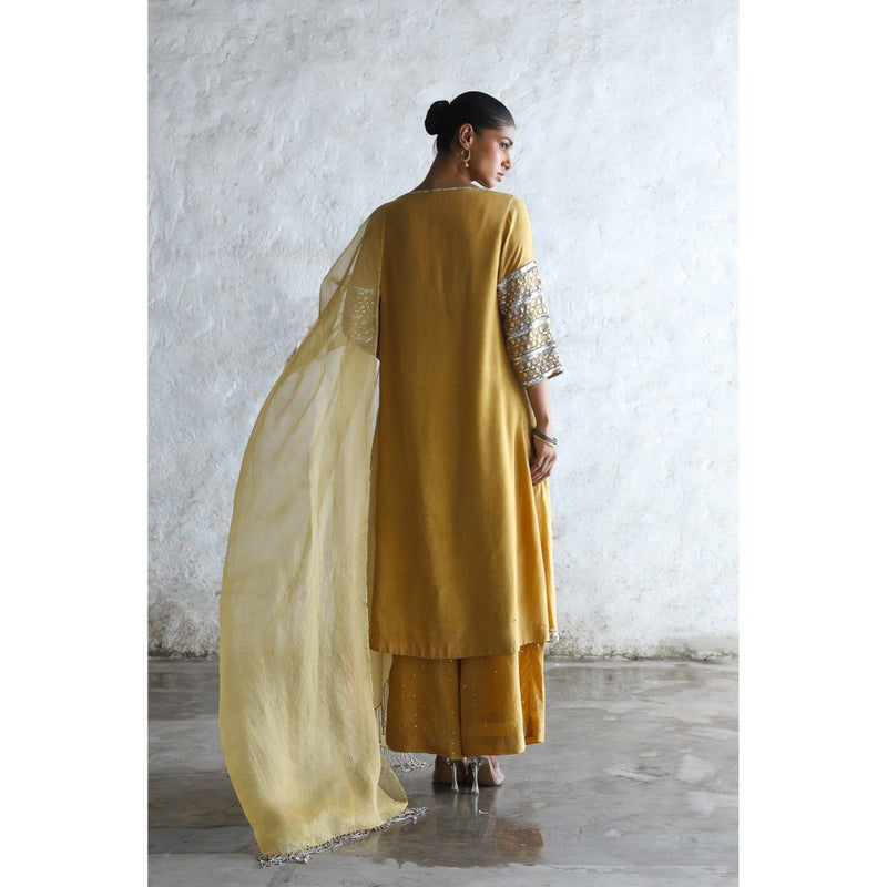Saksham & Neharicka Yellow Mahua Kurta with Palazzo and Dupatta (Set of 3)