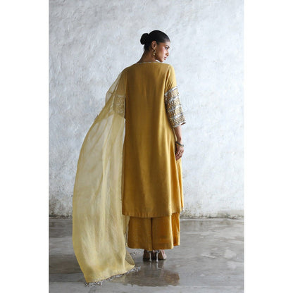 Saksham & Neharicka Yellow Mahua Kurta with Palazzo and Dupatta (Set of 3)