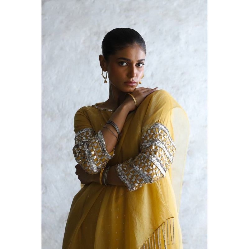 Saksham & Neharicka Yellow Mahua Kurta with Palazzo and Dupatta (Set of 3)