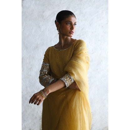 Saksham & Neharicka Yellow Mahua Kurta with Palazzo and Dupatta (Set of 3)