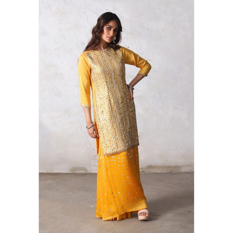 Saksham & Neharicka Yellow Suryamukhi Kurta with Palazzo and Dupatta (Set of 3)