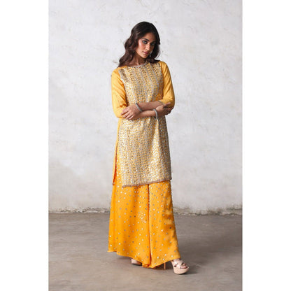 Saksham & Neharicka Yellow Suryamukhi Kurta with Palazzo and Dupatta (Set of 3)