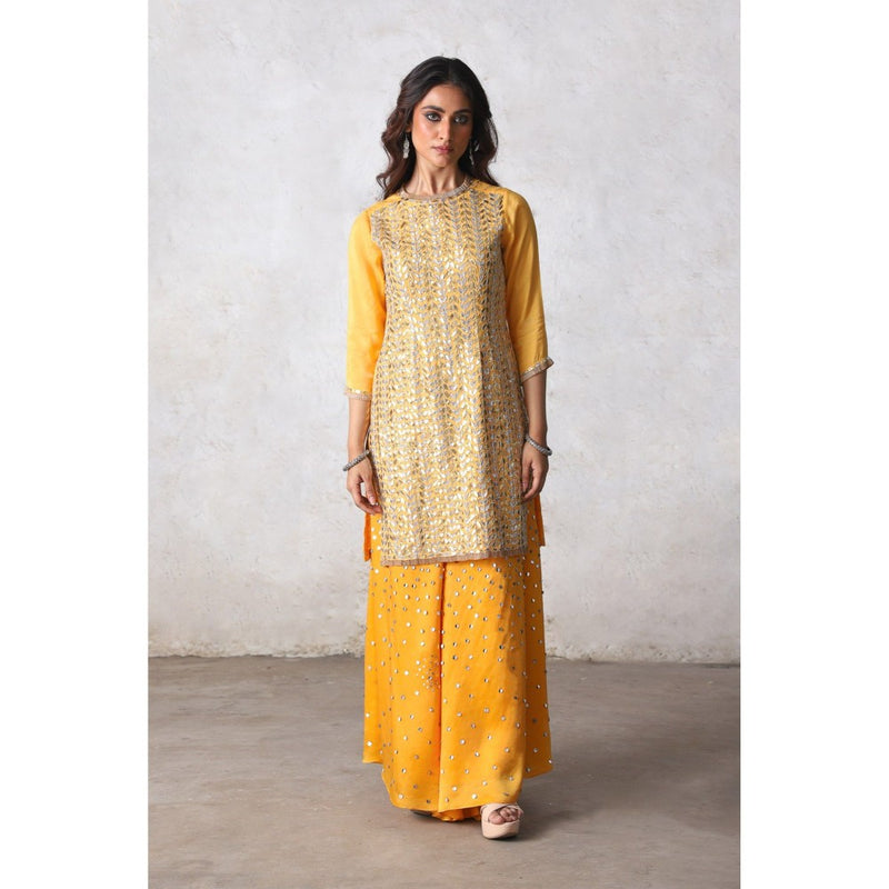 Saksham & Neharicka Yellow Suryamukhi Kurta with Palazzo and Dupatta (Set of 3)