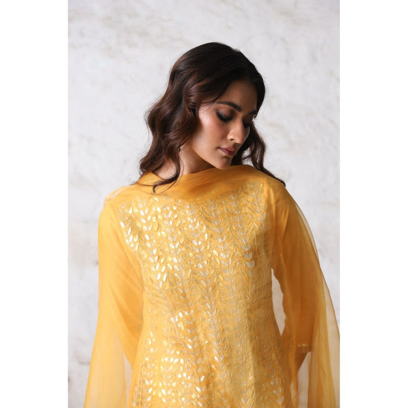 Saksham & Neharicka Yellow Suryamukhi Kurta with Palazzo and Dupatta (Set of 3)