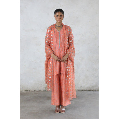Saksham & Neharicka Peach Sarada Kurta with Palazzo and Dupatta (Set of 3)