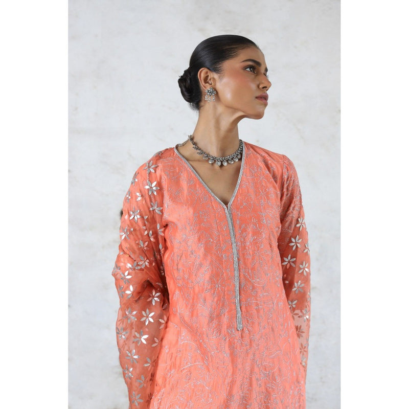 Saksham & Neharicka Peach Sarada Kurta with Palazzo and Dupatta (Set of 3)