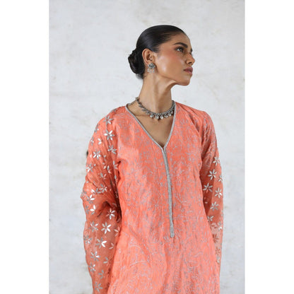 Saksham & Neharicka Peach Sarada Kurta with Palazzo and Dupatta (Set of 3)