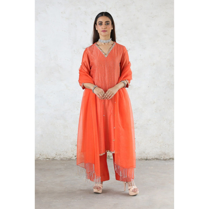 Saksham & Neharicka Orange Laalima Kurta with Palazzo and Dupatta (Set of 3)