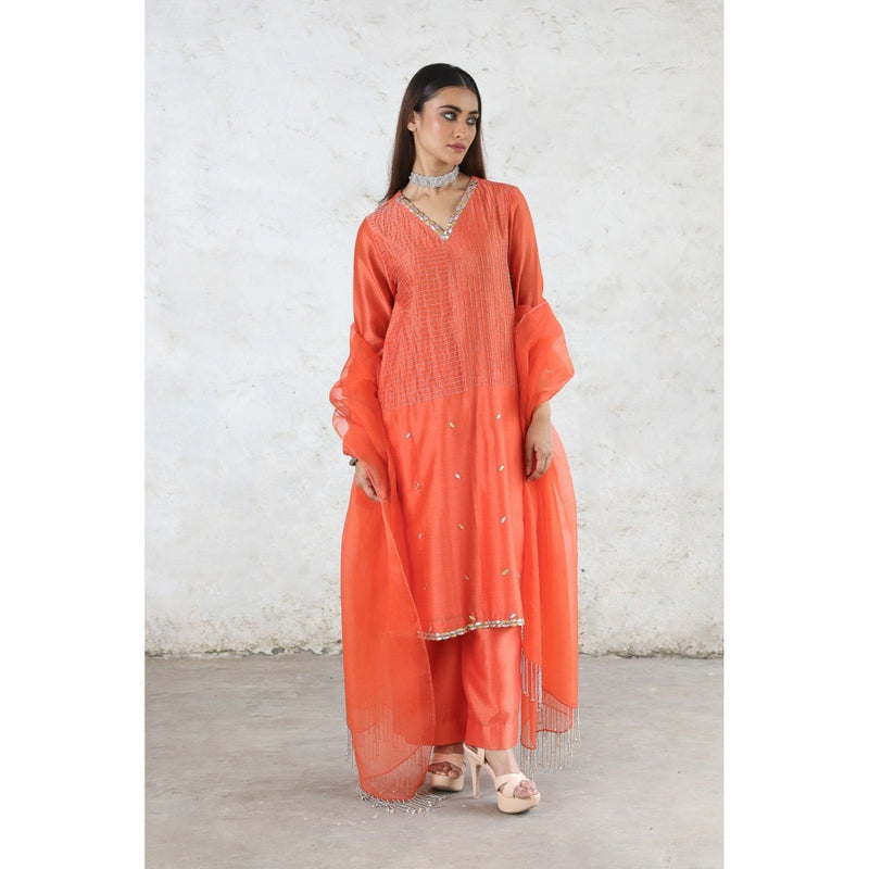 Saksham & Neharicka Orange Laalima Kurta with Palazzo and Dupatta (Set of 3)
