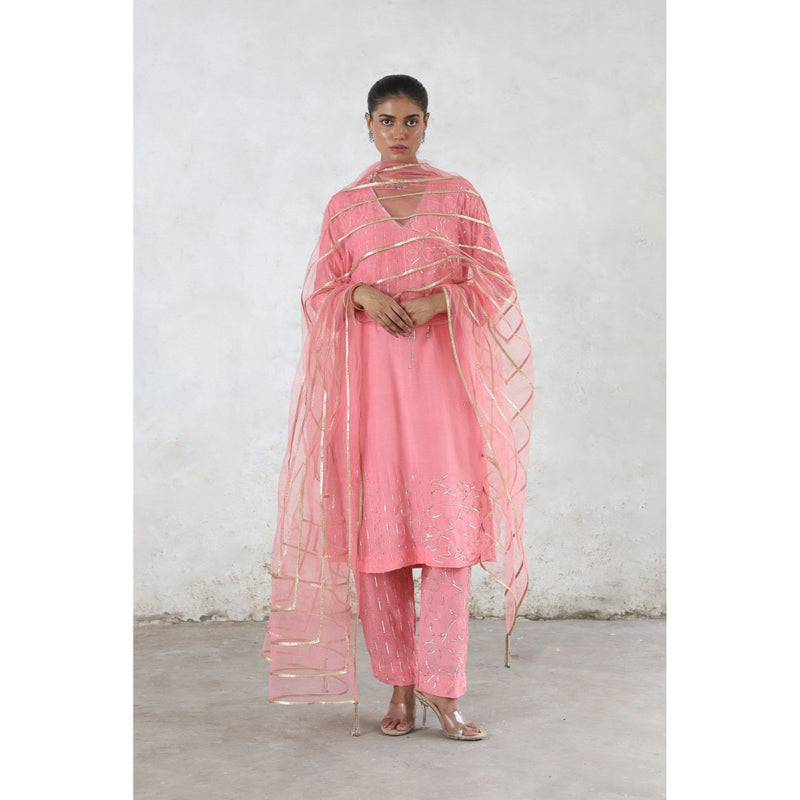 Saksham & Neharicka Pink Golapi Kurta with Pant and Dupatta (Set of 3)