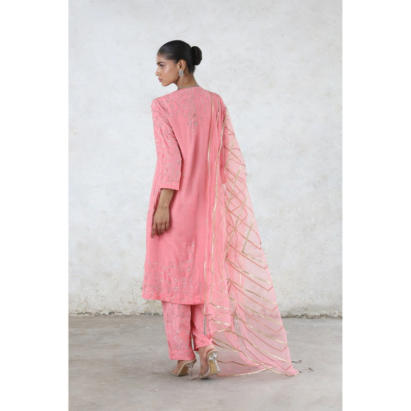 Saksham & Neharicka Pink Golapi Kurta with Pant and Dupatta (Set of 3)