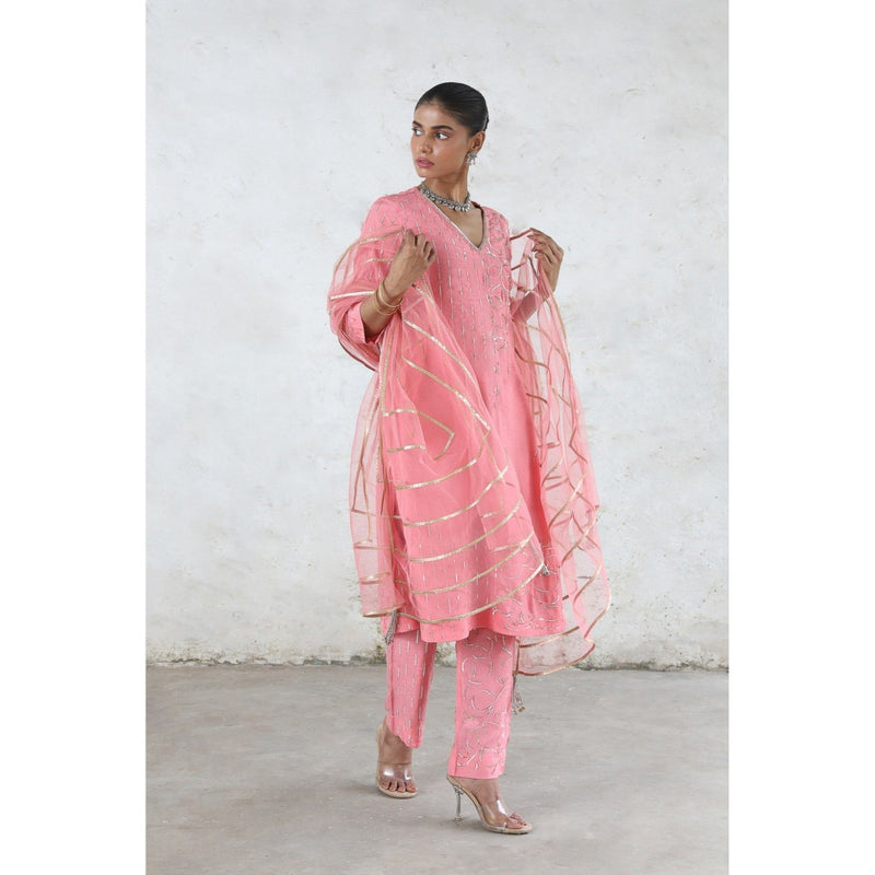 Saksham & Neharicka Pink Golapi Kurta with Pant and Dupatta (Set of 3)
