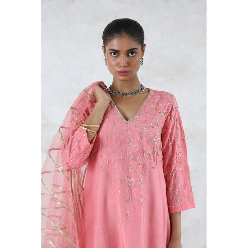 Saksham & Neharicka Pink Golapi Kurta with Pant and Dupatta (Set of 3)