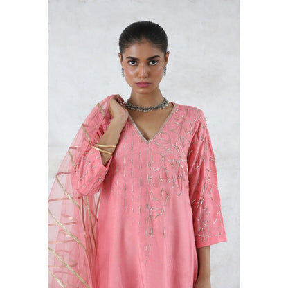 Saksham & Neharicka Pink Golapi Kurta with Pant and Dupatta (Set of 3)
