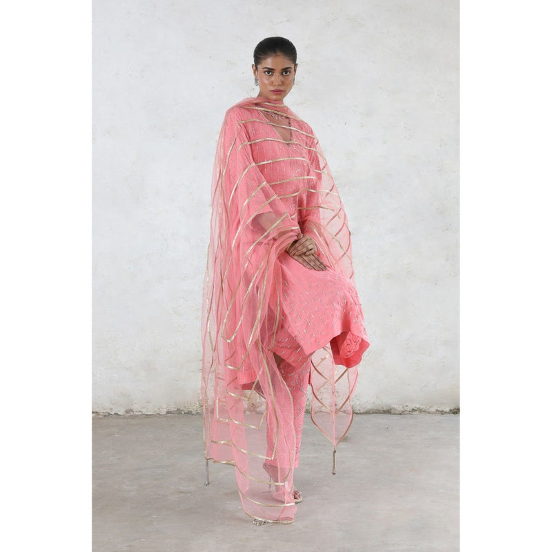 Saksham & Neharicka Pink Golapi Kurta with Pant and Dupatta (Set of 3)