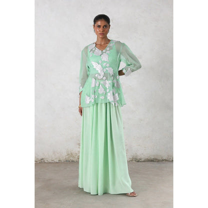 Saksham & Neharicka Green Tara Pallazzo with Top and Bustier (Set of 3)