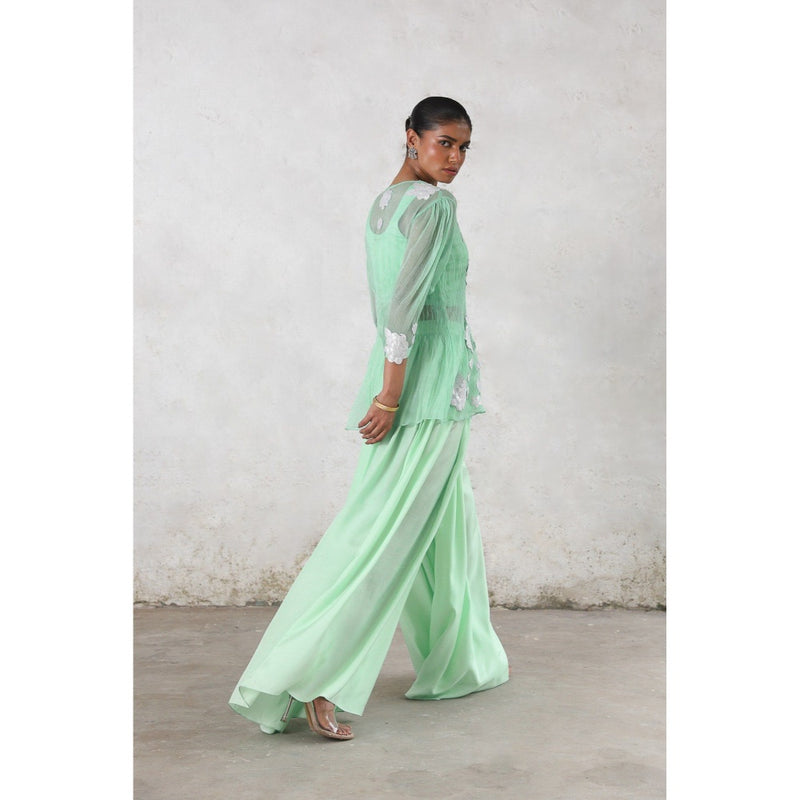 Saksham & Neharicka Green Tara Pallazzo with Top and Bustier (Set of 3)