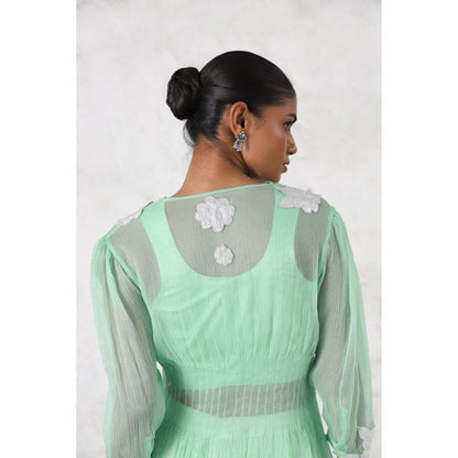 Saksham & Neharicka Green Tara Pallazzo with Top and Bustier (Set of 3)