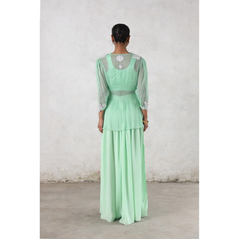 Saksham & Neharicka Green Tara Pallazzo with Top and Bustier (Set of 3)