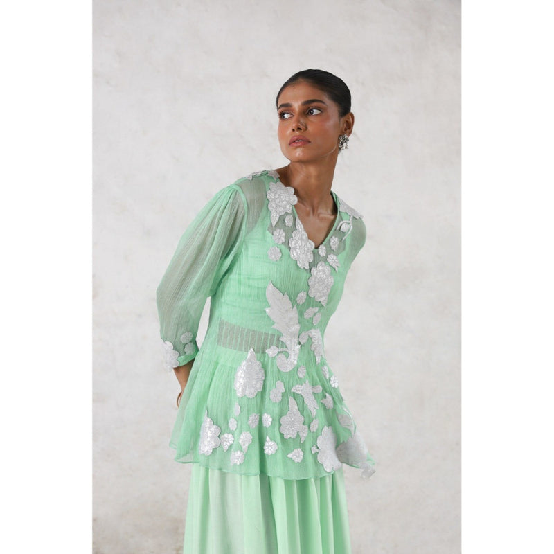 Saksham & Neharicka Green Tara Pallazzo with Top and Bustier (Set of 3)