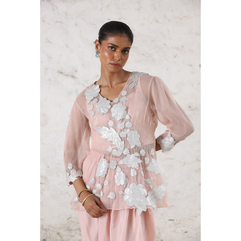 Saksham & Neharicka Pink Maitreyi Palazzo with Bustier and Top (Set of 3)