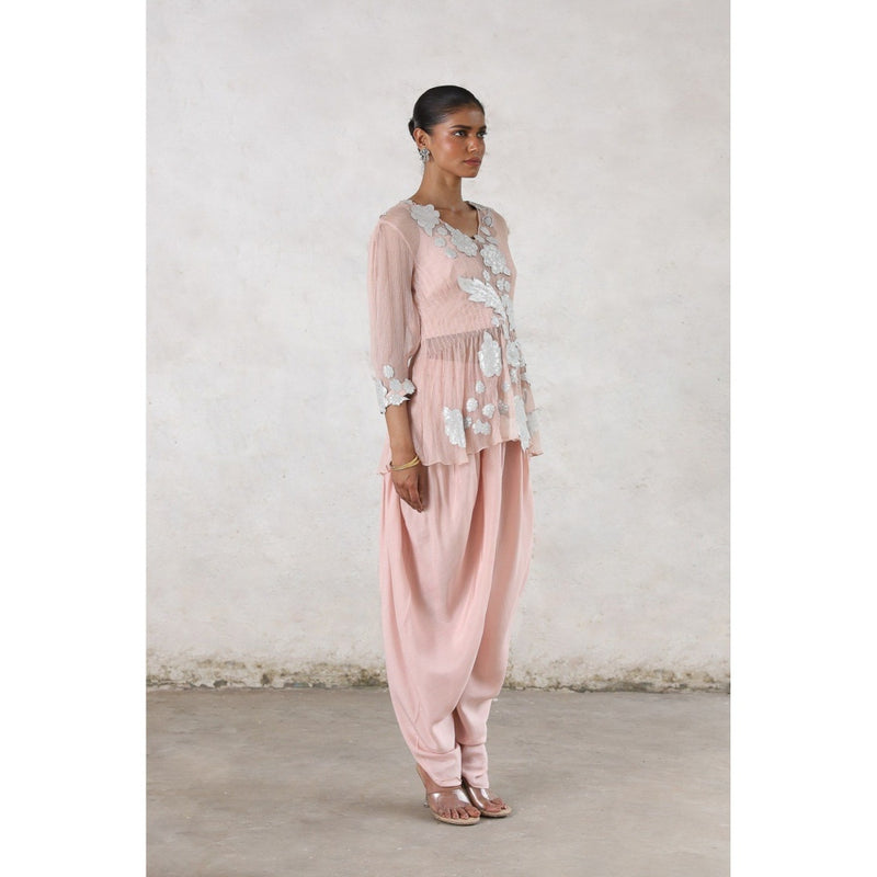 Saksham & Neharicka Pink Maitreyi Dhoti with Bustier and Top (Set of 3)