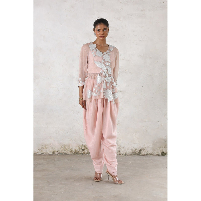 Saksham & Neharicka Pink Maitreyi Dhoti with Bustier and Top (Set of 3)