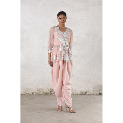 Saksham & Neharicka Pink Maitreyi Dhoti with Bustier and Top (Set of 3)