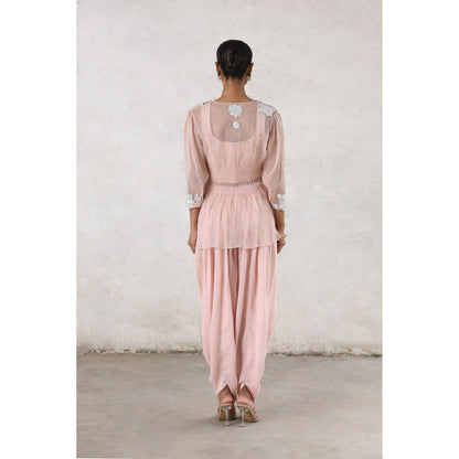 Saksham & Neharicka Pink Maitreyi Dhoti with Bustier and Top (Set of 3)