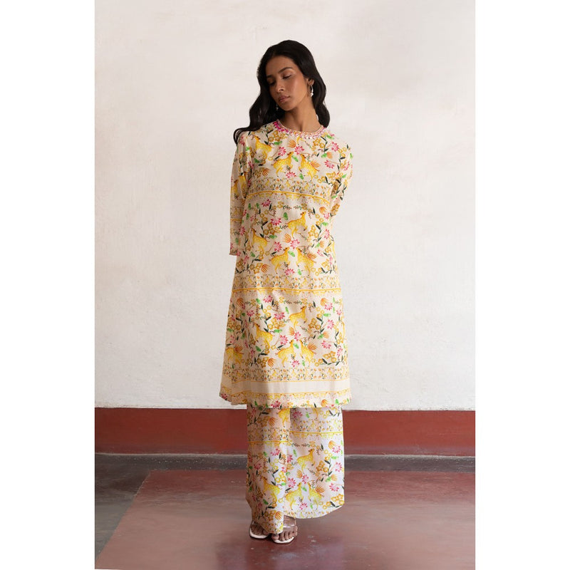 Saksham & Neharicka Yellow Haring Hata Kurta with Pant (Set of 2)