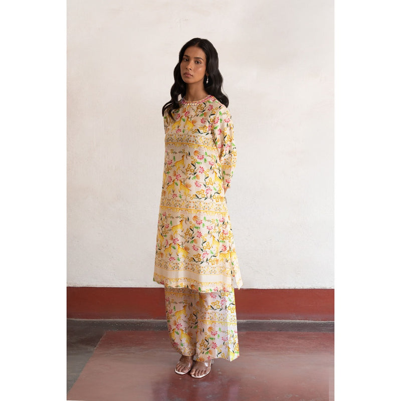 Saksham & Neharicka Yellow Haring Hata Kurta with Pant (Set of 2)