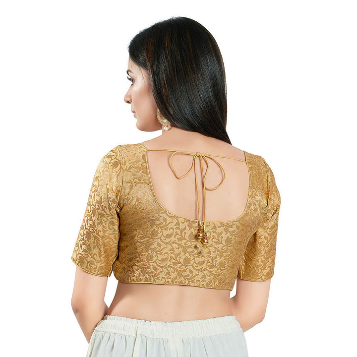 SALWAR STUDIO Womens Gold Brocade Stitched Blouse