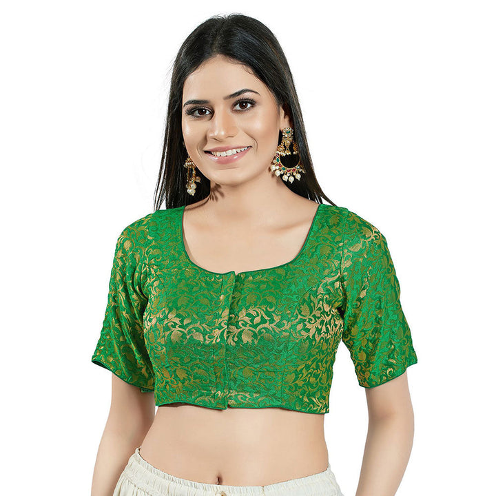 SALWAR STUDIO Womens Green Brocade Stitched Blouse