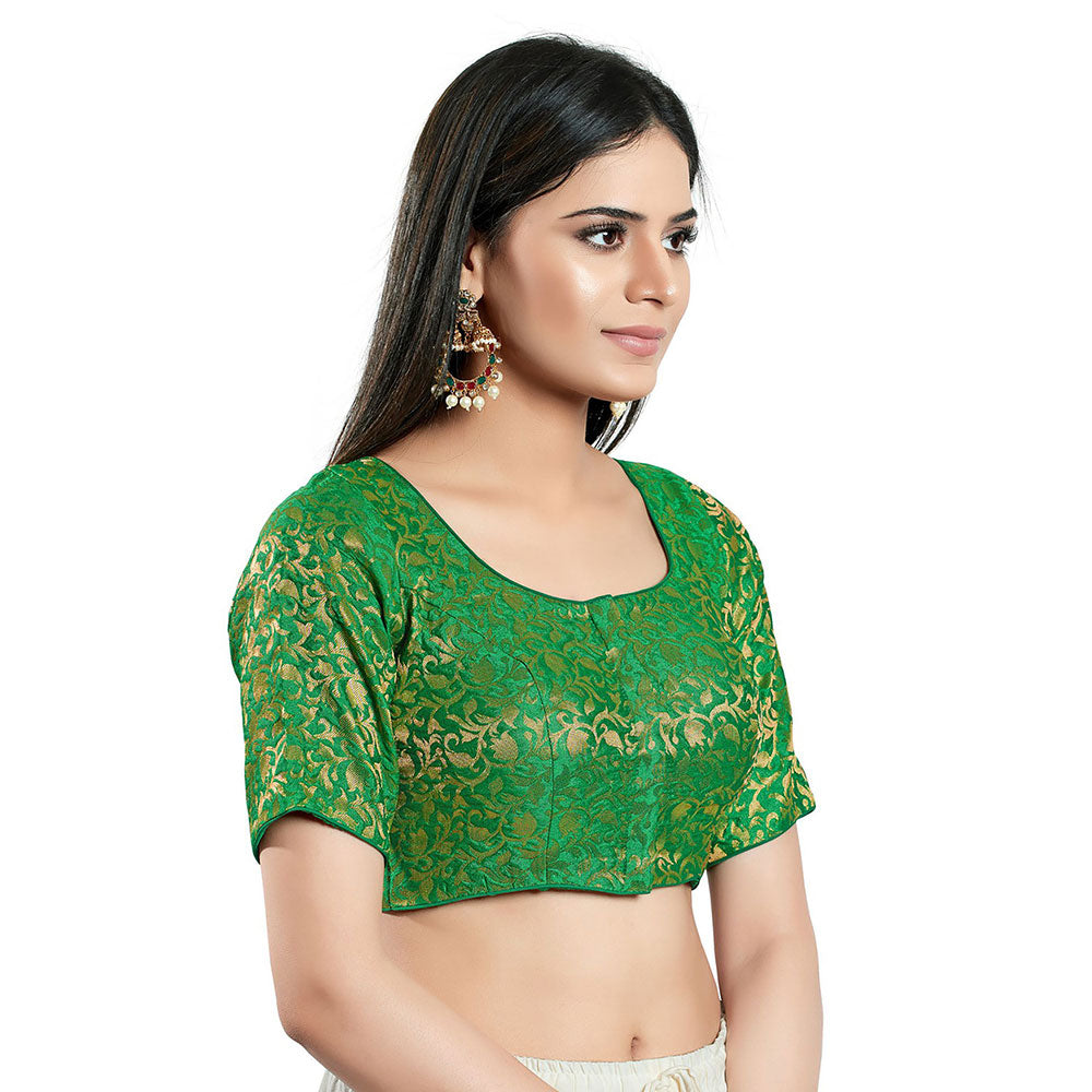 SALWAR STUDIO Womens Green Brocade Stitched Blouse