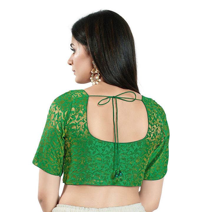 SALWAR STUDIO Womens Green Brocade Stitched Blouse