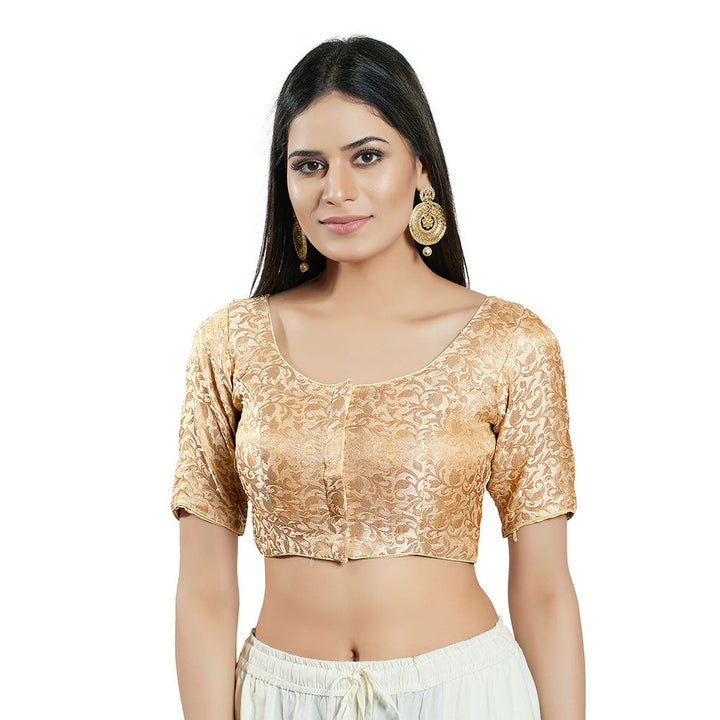 SALWAR STUDIO Womens Gold Brocade Stitched Blouse