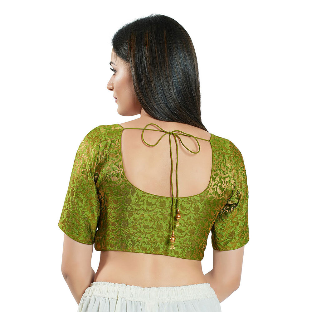 SALWAR STUDIO Womens Mehndi Green Brocade Stitched Blouse