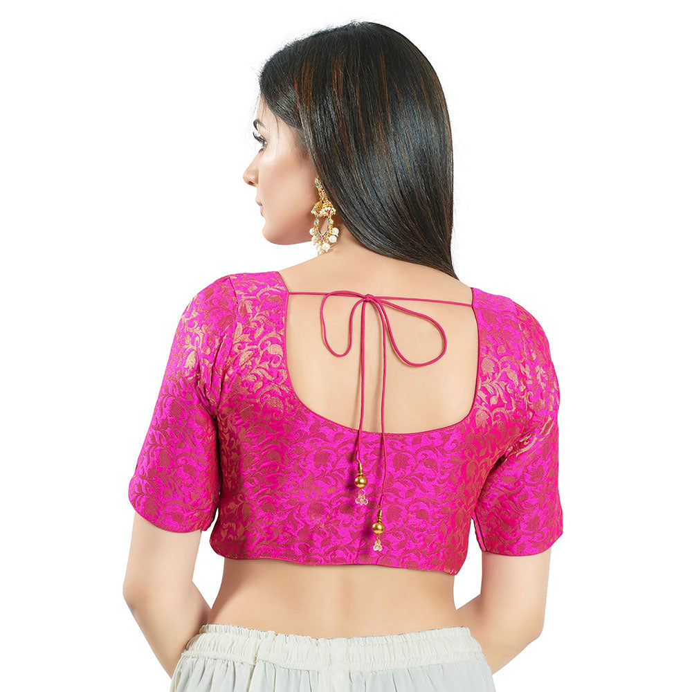 SALWAR STUDIO Womens Pink Brocade Stitched Blouse