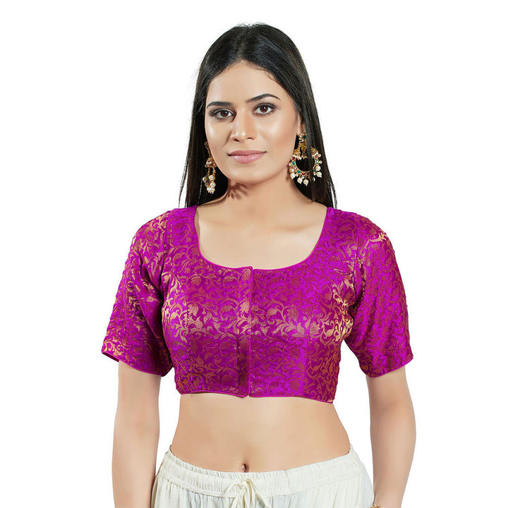 SALWAR STUDIO Womens Purple Brocade Stitched Blouse