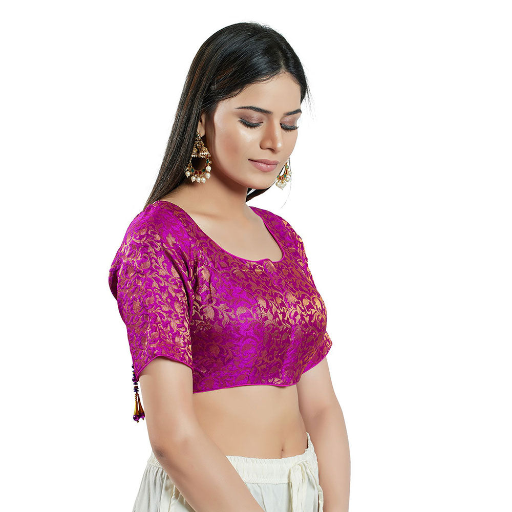 SALWAR STUDIO Womens Purple Brocade Stitched Blouse