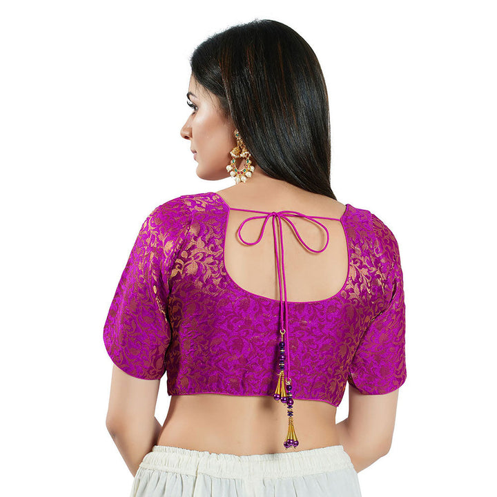 SALWAR STUDIO Womens Purple Brocade Stitched Blouse