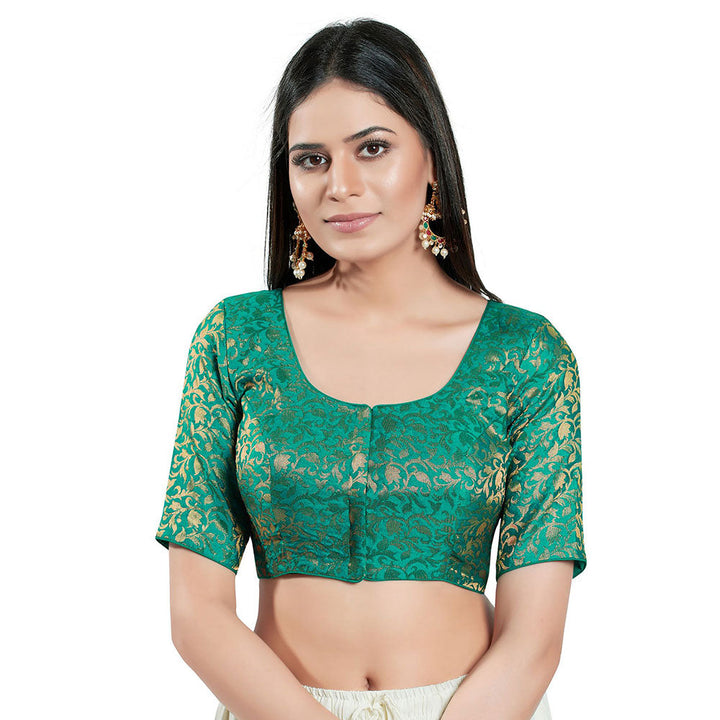 SALWAR STUDIO Womens Green Brocade Stitched Blouse