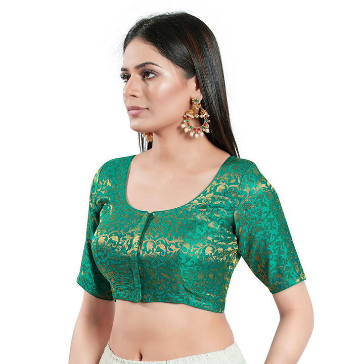 SALWAR STUDIO Womens Green Brocade Stitched Blouse