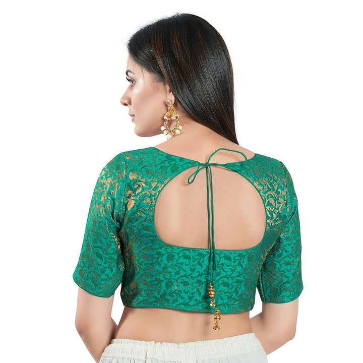 SALWAR STUDIO Womens Green Brocade Stitched Blouse