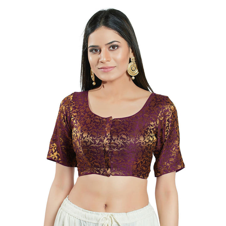 SALWAR STUDIO Womens Wine Brocade Stitched Blouse